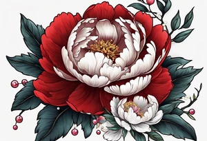 Red peony with pearl necklace and a rabbit tattoo idea