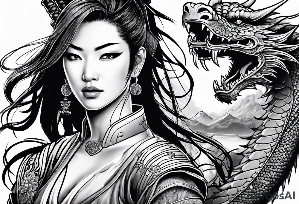female samurai with a dragon tattoo idea