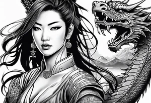 female samurai with a dragon tattoo idea