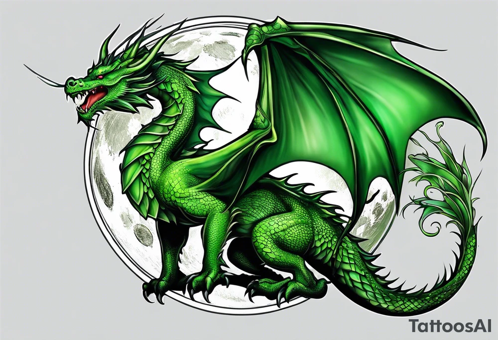 Moon fairy green dragon tattoo idea