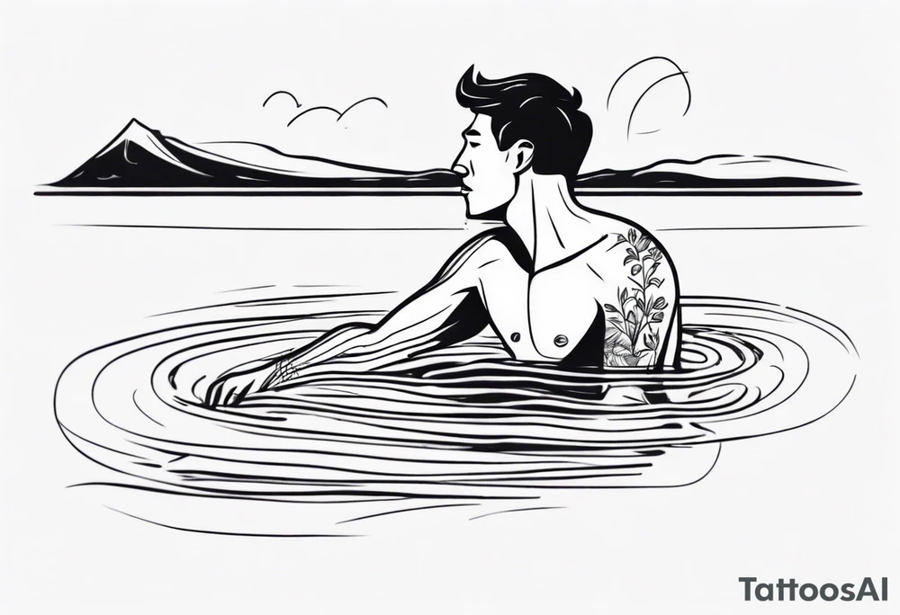 man swimming in lake. minimalist tattoo tattoo idea
