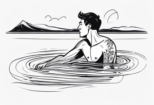 man swimming in lake. minimalist tattoo tattoo idea