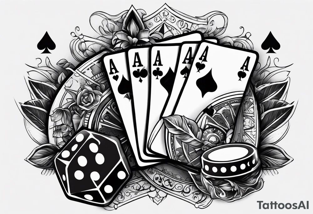 poker card aces with dice and chips tattoo idea