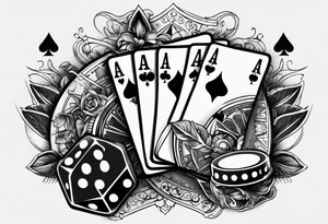 poker card aces with dice and chips tattoo idea