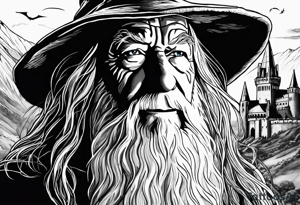 Gandalf in minas tirith with gollum and the one ring to rule them all the lord of the rings tattoo idea