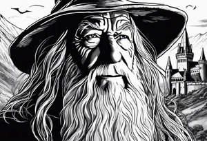 Gandalf in minas tirith with gollum and the one ring to rule them all the lord of the rings tattoo idea