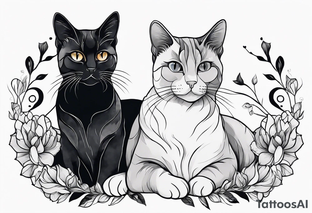 Two cat outline. One gray and one black tattoo idea