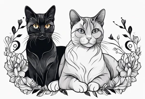 Two cat outline. One gray and one black tattoo idea