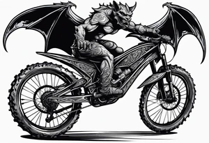 gargoyle riding a full suspension mountain bike with a shadow no background tattoo idea