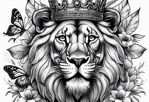 African lion lilies butterflies crown tattoo idea