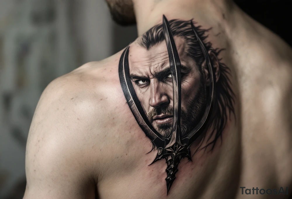 close-up man behind a trident tattoo idea
