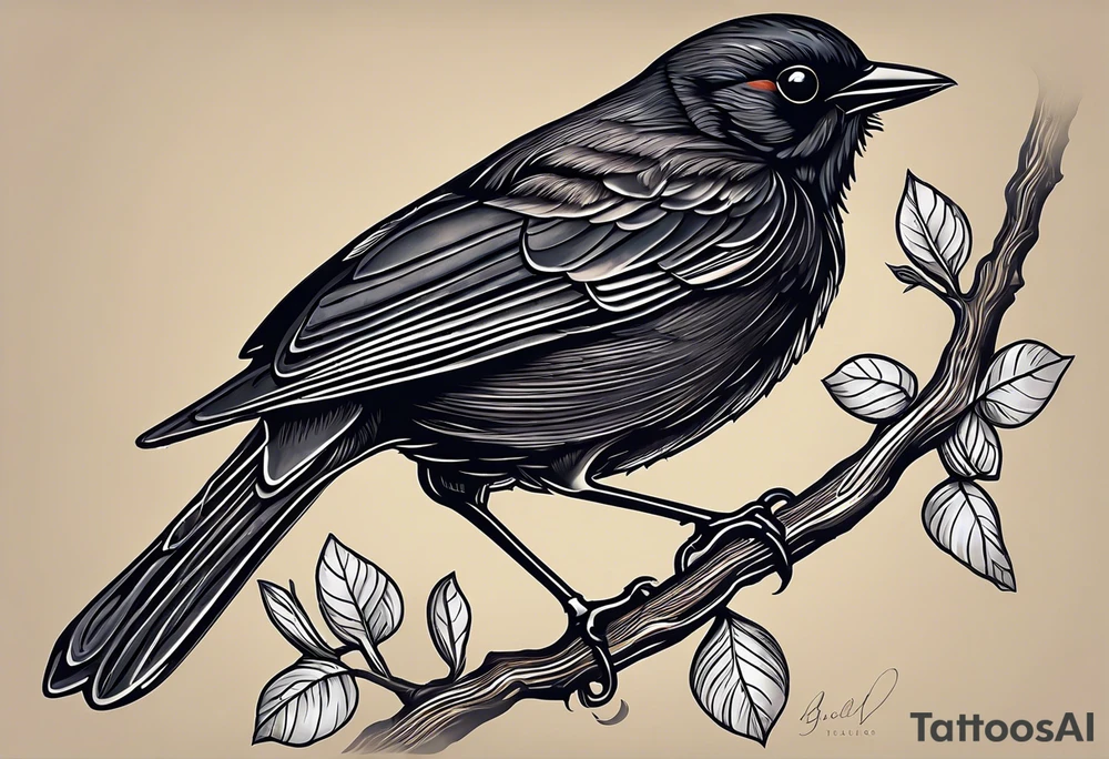 A black only unrealistic blackbird with no extraneous details. Use the Beatles song blackbird as inspiration. tattoo idea