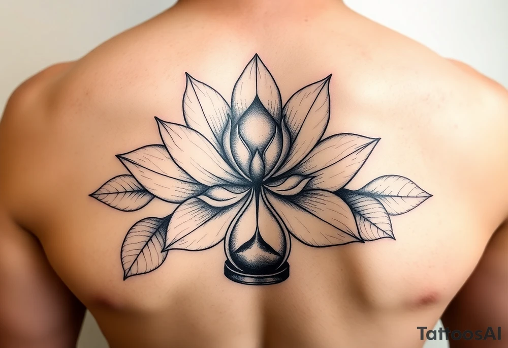 Lotus flower with broken hour glass that turns into birds tattoo idea