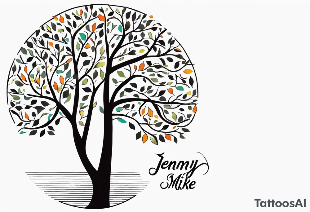 tree with words as branches. branches read Jenny, Mike, Warren, 
Elaine tattoo idea