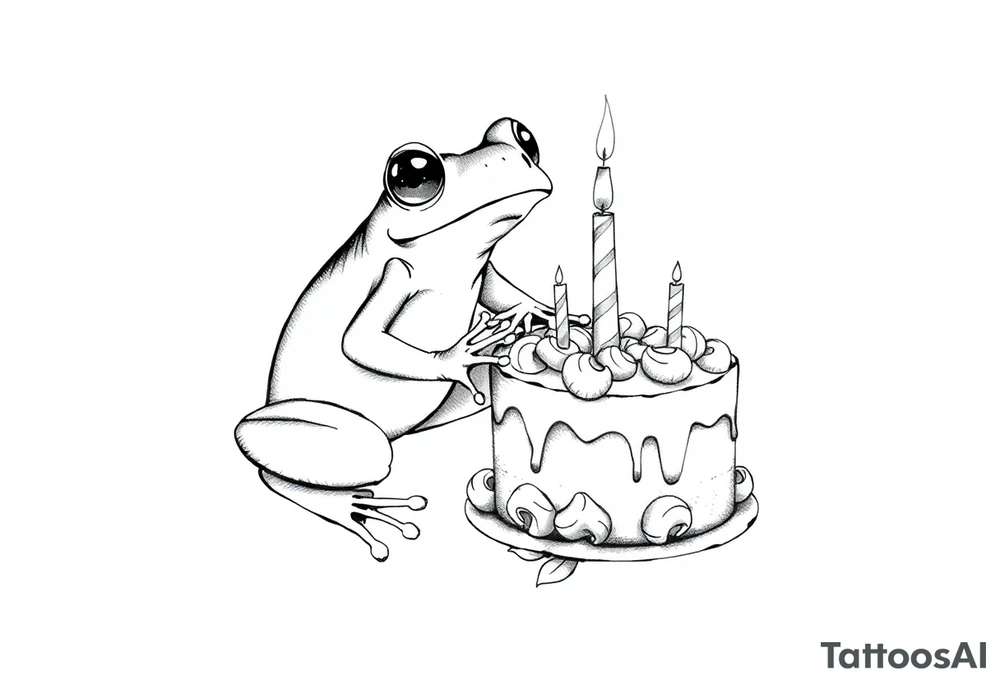 A frog and a birthday cake tattoo idea