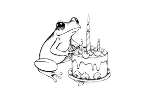 A frog and a birthday cake tattoo idea