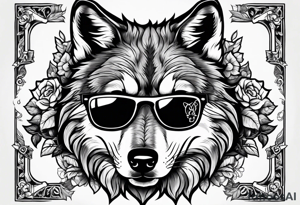Badass Wolf wearing Sunglasses tattoo idea