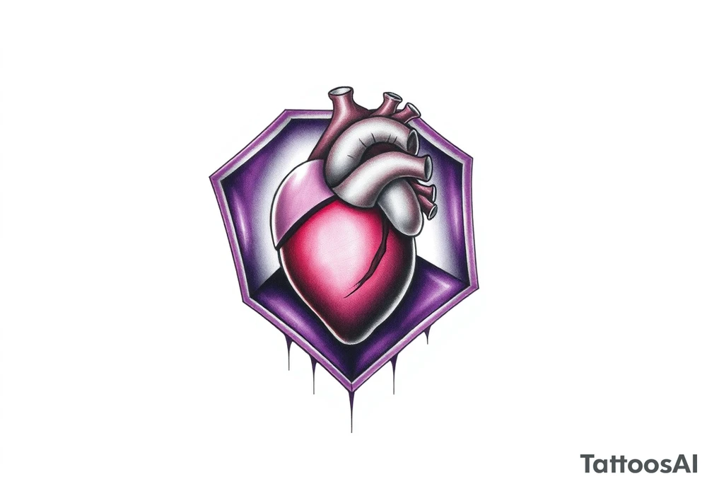 A purple cube with an anatomical heart inside tattoo idea