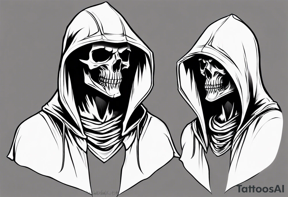 hooded reaper upper body, no skull tattoo idea