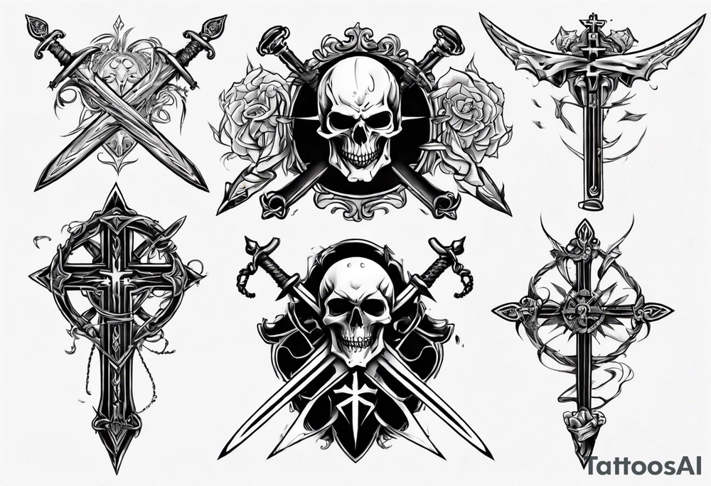 Evil with swords and cross tattoo idea