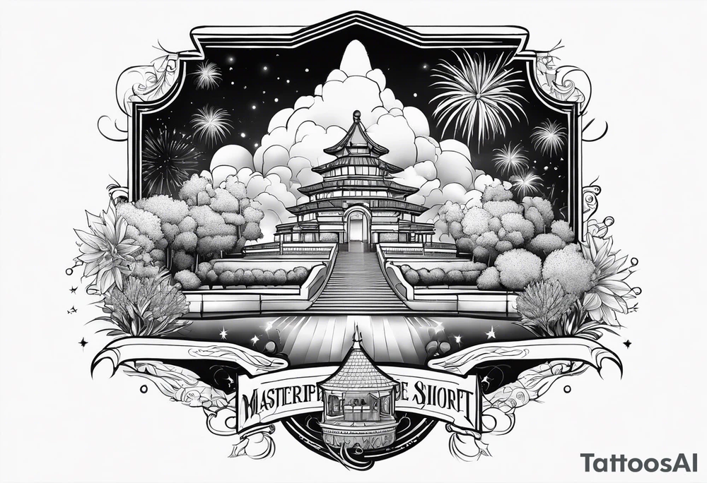 Epcot world showcase with fireworks in a rectangle shape tattoo idea