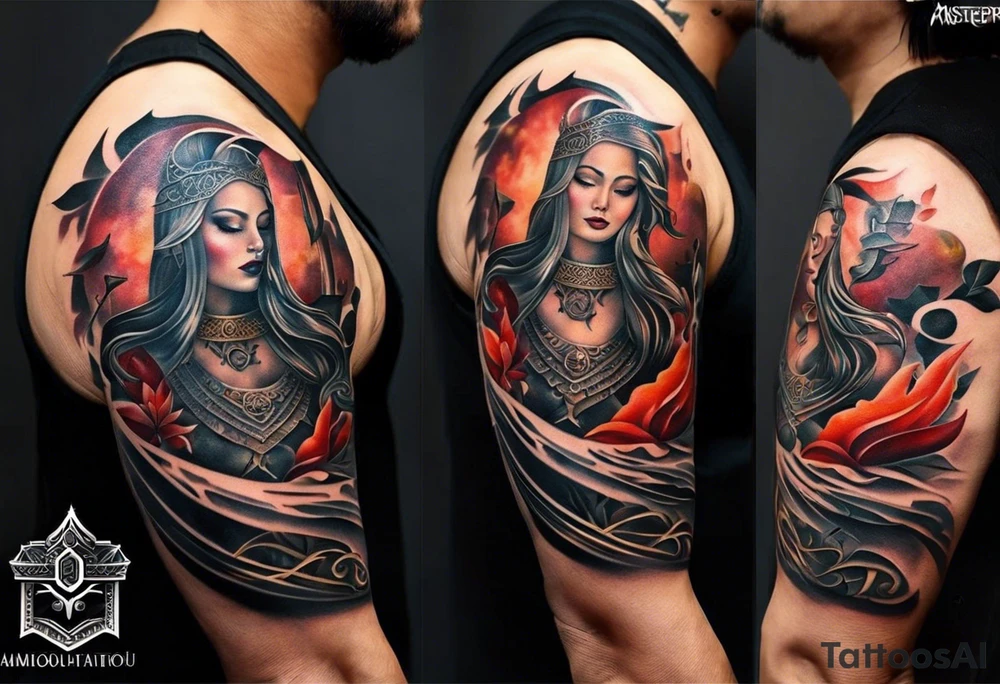 Скрипач в огне поднимается из Ада,вместо головы у него череп tattoo idea
