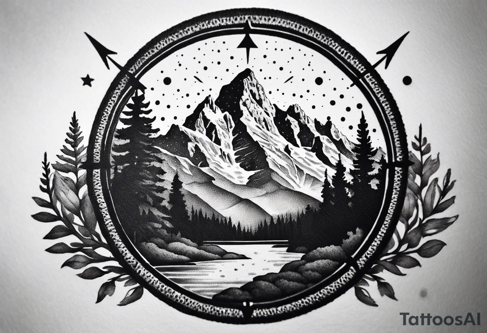 grand Teton mountains with compass tattoo idea