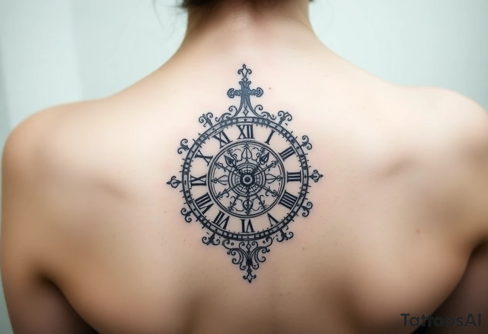 vintage roman numerals within ornate clockwork mechanism tattoo idea