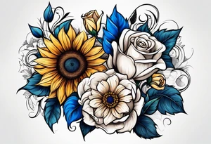 animal flower rose and blue, sunflower, tattoo idea