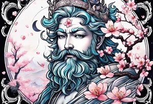 Neptune planet  with cherry blossom tattoo idea