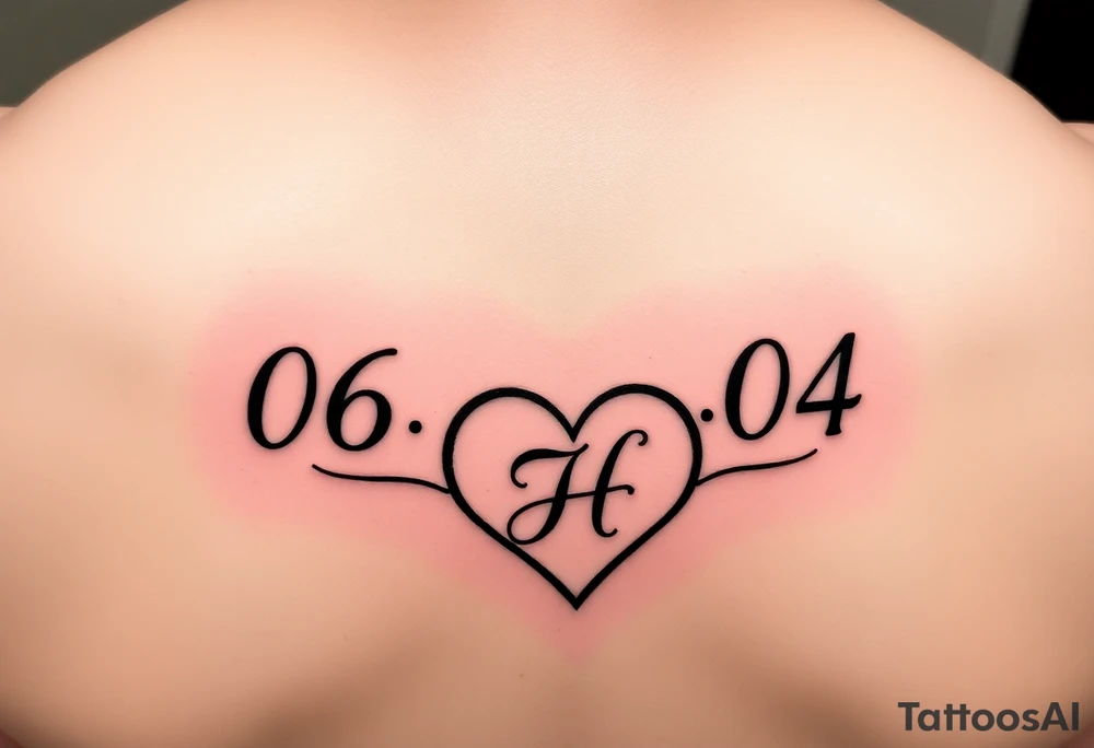 06-09-04 written fancy and under it is a heart inside the heart is a letter H in cursive on the lower back tattoo idea