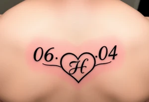 06-09-04 written fancy and under it is a heart inside the heart is a letter H in cursive on the lower back tattoo idea