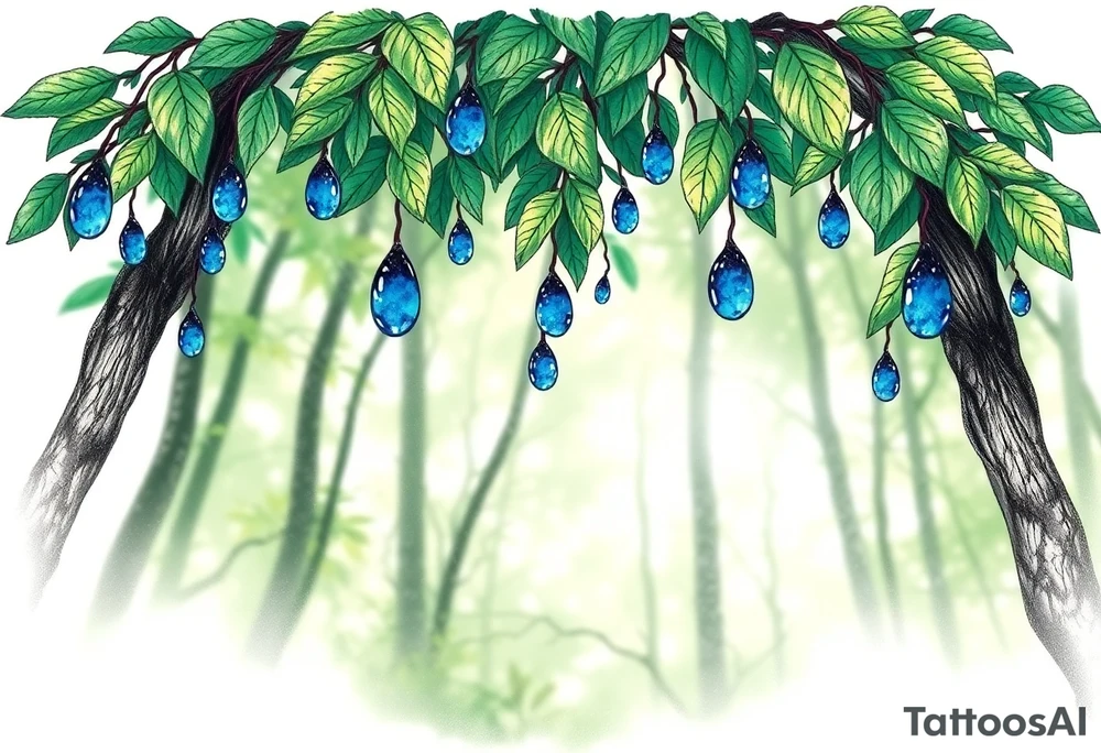 green forest background
blue rain drops tattoo idea
