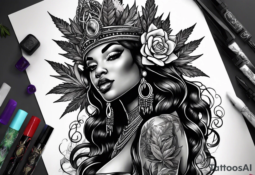 Black Goddess of marijuana tattoo idea