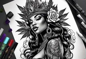 Black Goddess of marijuana tattoo idea