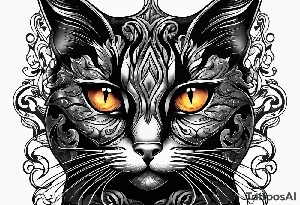 Black cat looking through a planchet tattoo idea