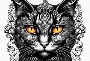 Black cat looking through a planchet tattoo idea