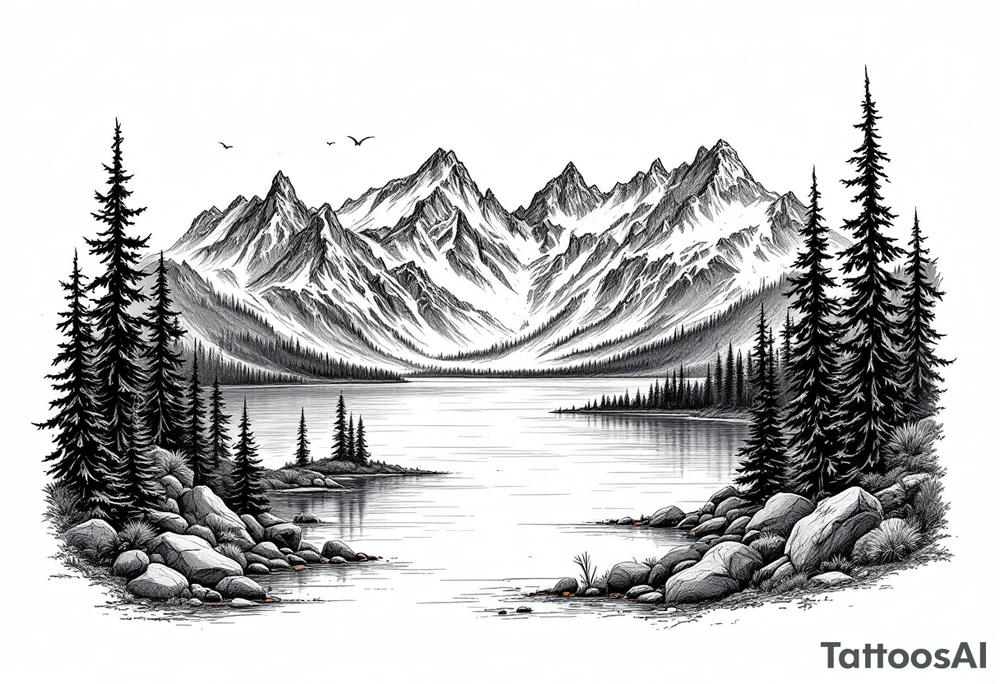 lake tahoe with multiple moutians tattoo idea