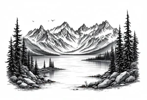 lake tahoe with multiple moutians tattoo idea