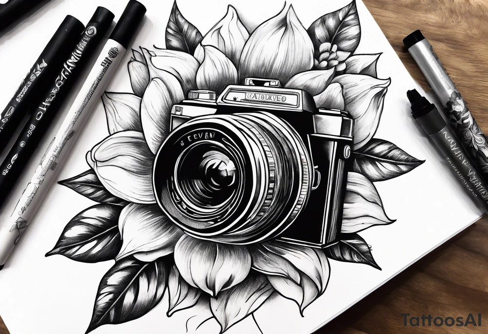 sunflower, camera, flower rose , book tattoo idea