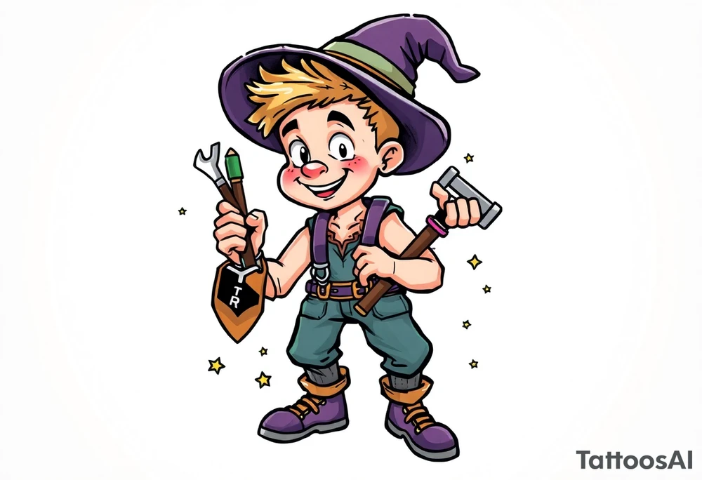 Young guy is exploring witch supplies, tools, equipment tattoo idea