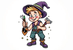 Young guy is exploring witch supplies, tools, equipment tattoo idea