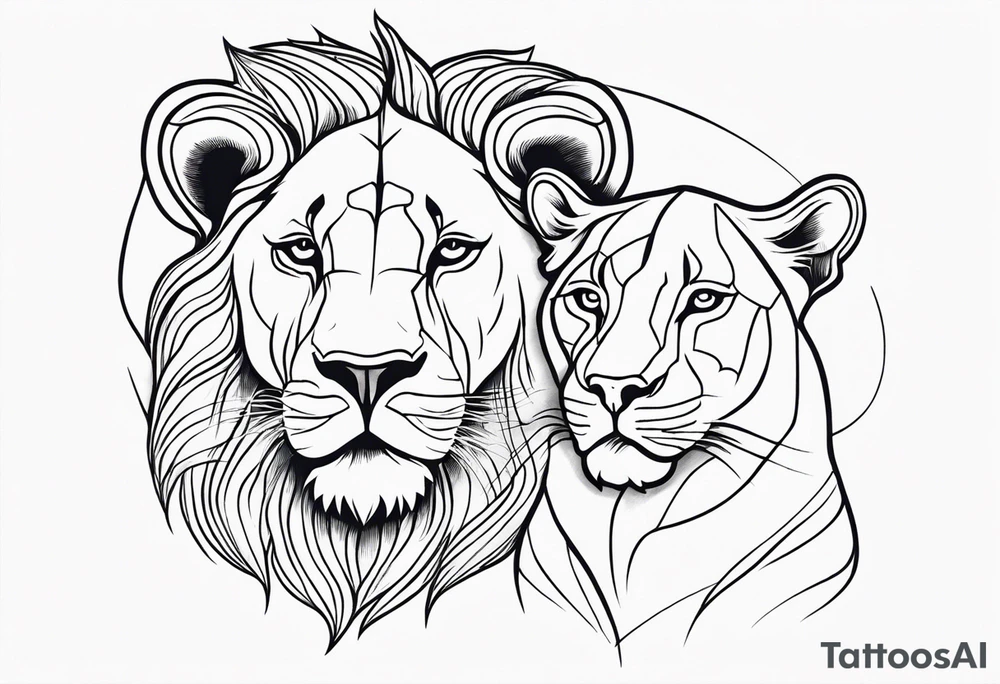 Realistic lion and lioness 
bonding tattoo idea
