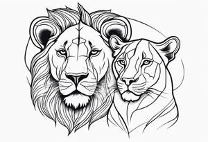Realistic lion and lioness 
bonding tattoo idea