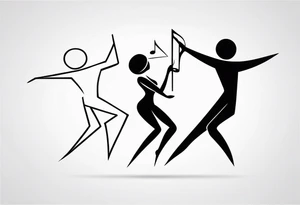 Music quarter notes connecting two dancing stick figures tattoo idea