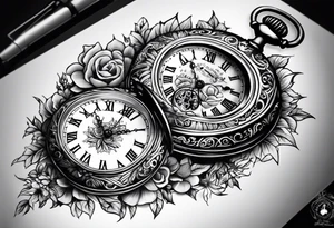 pocket watch on back hand tattoo idea