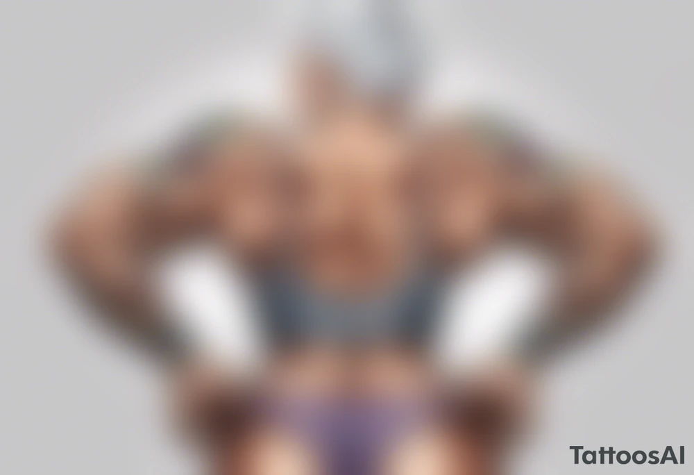 Muscular old lady bodybuilder posing. tattoo idea