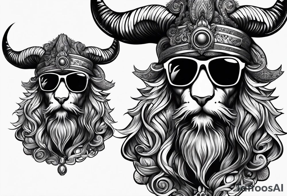 capricorn with beard and sunglasses tattoo idea