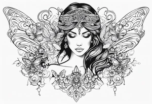 Ethnic ángel with butterflies tattoo idea