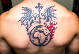 Heaven and hell fighting each other on earth tattoo idea